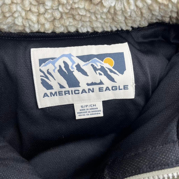 American Eagle Beige Sherpa Fleece Zip Jacket — Olive Green Panels (S) - Picture 3 of 3